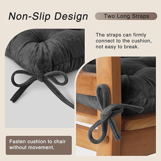 OVOV Chair Cushions for Dining Chairs Set of 6 Tufted Indoor Chair Pads with Ties Soft Square Seat Cushions for Kitchen Chairs 15.5"x15.5",Dark Grey