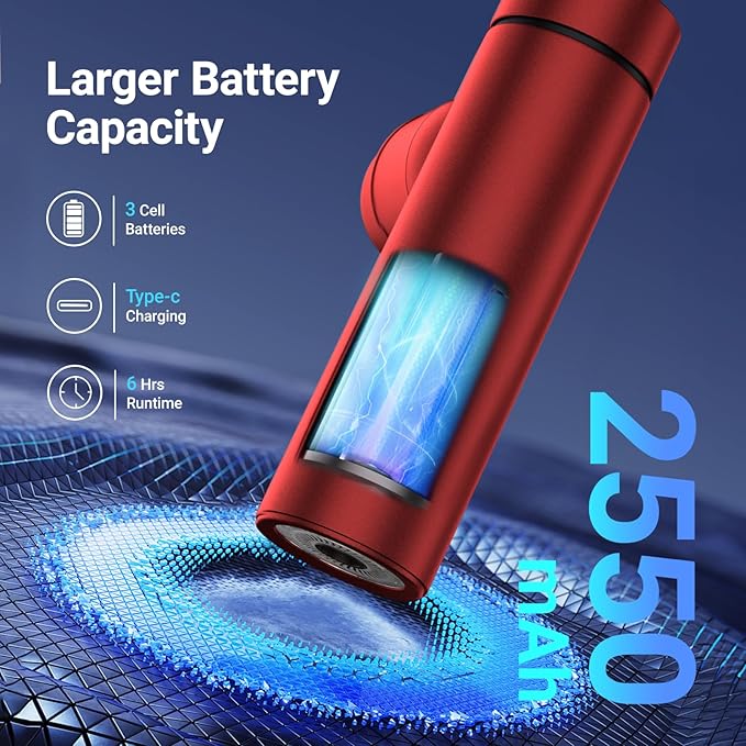 MERACH Mini Massage Gun with 8mm Amplitude, Percussion Massage Tools with 5 Massage Heads, Portable Hand Held Muscle Massagers for Pain Relief Deep Tissue, Cool Gifts for Mens and Women (Red)