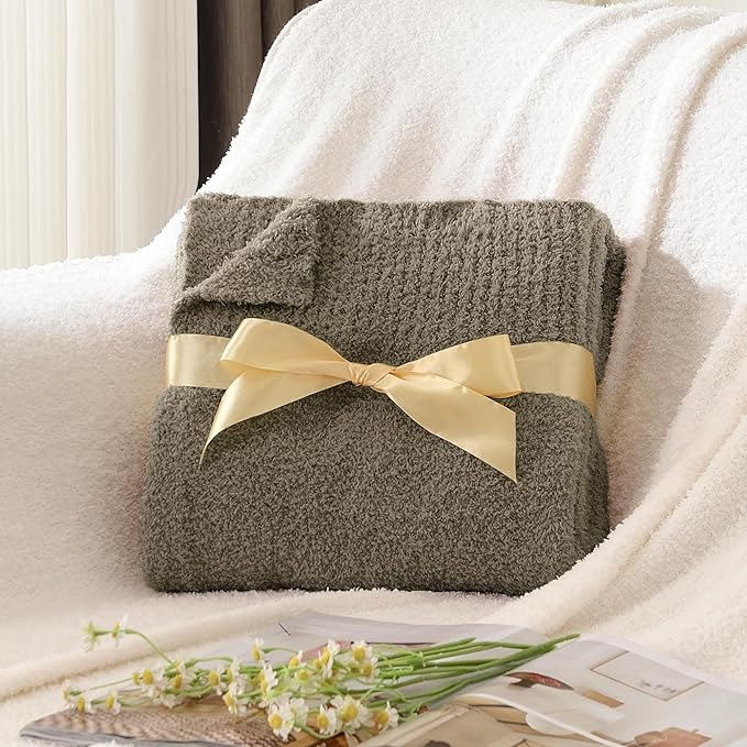 JOOJA Knit Throw Blanket Super Soft Warm Blanket for Couch Lightweight Fluffy Blanket for Bed Sofa 60x80 Inches Taupe