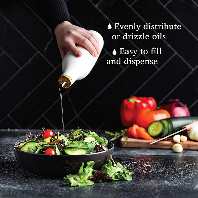 kitchentoolz Ceramic Olive Oil Dispenser Bottle - Vinegar EVOO Soy Sauce Holder - Minimalist White Kitchen Accessories - 16.9 oz Kitchen Oil Cruet Pour Bottle