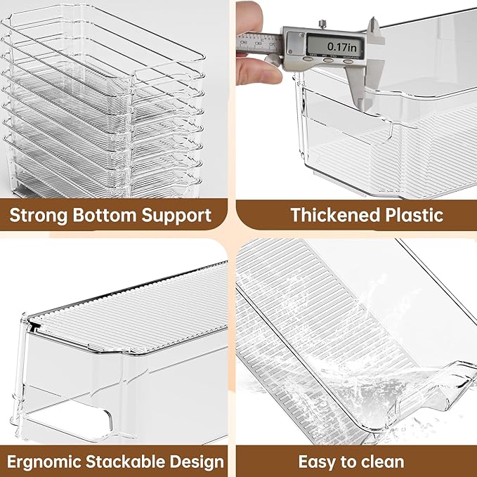Clear Fridge Organizer, Refrigerator Organizer Bins with Handle, Freezer, Kitchen Cabinet, Pantry Organization, BPA Free Fridge Organizers (12.4 inch 8 Pack)