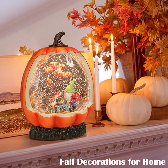 Fall Snow Globe Pumpkin Fall Decorations for Home Gnome Turkey Swirling Glitter Timer Thanksgiving Gift Autumn Harvest Fall Decor