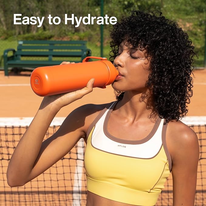 Insulated Water Bottle with Straw Stainless Steel Water Bottle, Leak-Proof, BPA-Free, Double Wall Vacuum Keeps Cold for 24 Hours for Sports, Travel, School (32 oz, Moderate Orange)