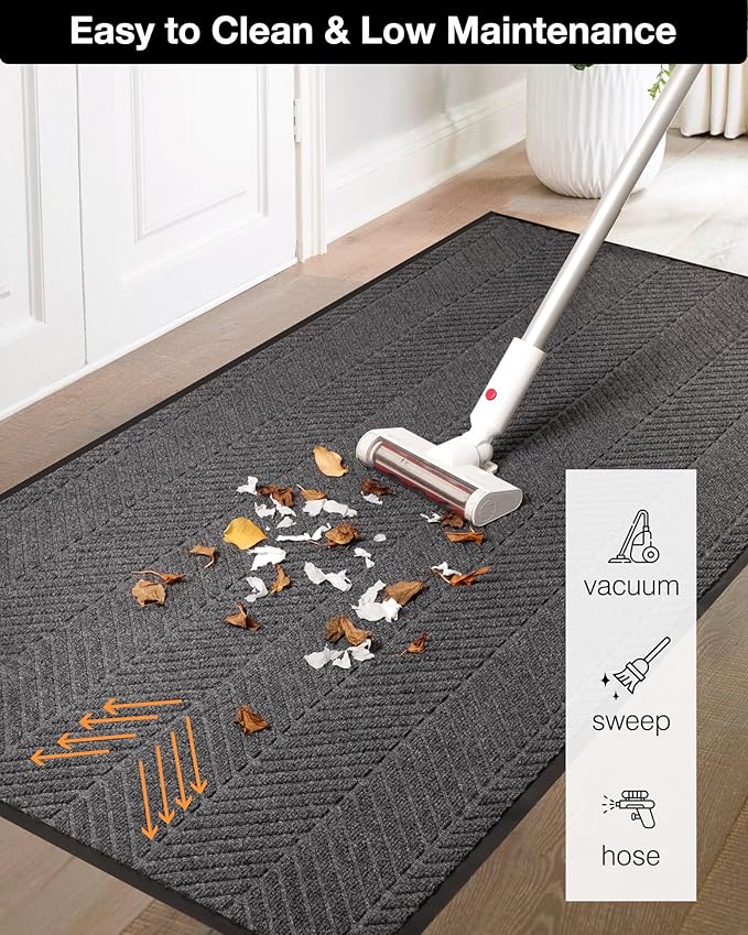 5′ x 7′ Heavy Duty Front Door Mat Indoor Outdoor Entrance, Large Non-Slip All Weather Commercial Floor Mat for Entryway, Low Profile Waterproof Industrial Rug for Garage (Charcoal Grey)