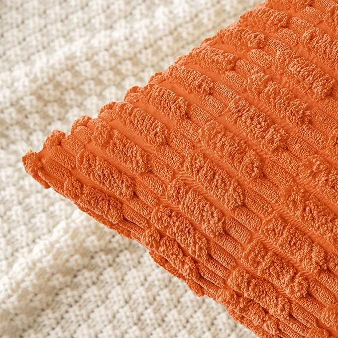 MIULEE Pack of 2 Orange Corduroy Decorative Euro Sham Fall Pillow Covers 22x22 Inch Soft Boho Striped Throw Pillow Covers Modern Farmhouse Home Decor for Summer Sofa Living Room Couch Bed