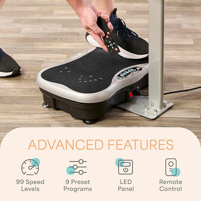 Lifepro TrimLite Vibration Plate Exercise Machine with Handlebars – Whole Body Vibration Platform for Lymphatic Drainage & Weight Loss – 99 Speed Levels, Bluetooth Speaker, Resistance Bands & Remote