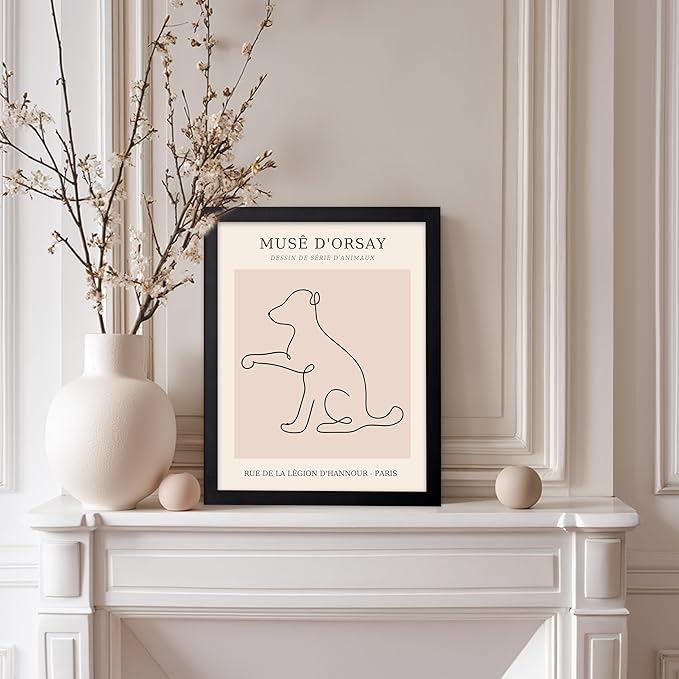 Poster Master Vintage Poster - Retro One Line Dog Drawing Print - Dog Art - Minimal Gift for Men, Women, Animal Lover - Abstract Wall Decor for Home, Office, Bedroom, 11x14 Black Framed