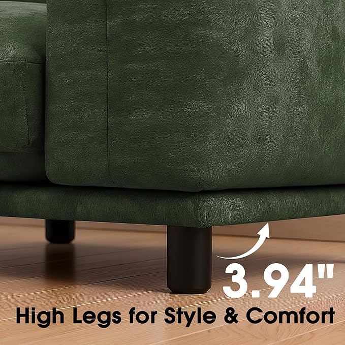 Modern Minimalist Chenille Modular Sectional Sofa, Deep-Seat 3-Seater L-Shaped Couch with Movable Ottoman and Thick Cushions, Upholstered Sofa for Living Room, Bedroom, Office, Apartment(Green L Sofa)