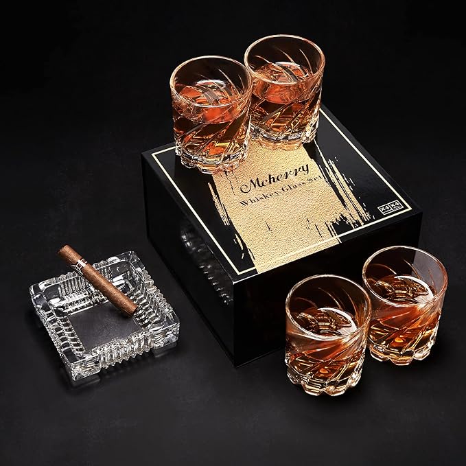 Whiskey Glasses with 4 Iceball molds and a Luxury Box, Old Fashioned Whiskey Glasses, Gifts for Dad from Daughter Son Kids, Best Father Ever Whiskey Glass, Gifts for Husband