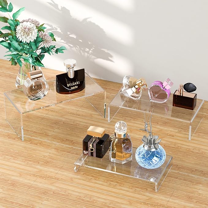 Acrylic Risers Display Stands 3pcs, Rectangular Dessert Table Display Set, Clear Display Shelf for Funko Pop, Collectibles, Retails, Shoes, Plants, Home Decors, Decoration - 7.5''x8''x8.5''