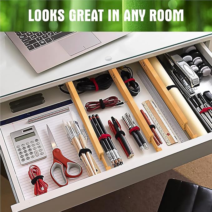 ANTOWIN Bamboo Drawer Dividers Organizers 16pcs, Expandable Drawer Separators Splitter, 17-22 inches Long Adjustable Spring-loaded Organizer for Large Utensil, Clothes, Tools Drawers (8+8)