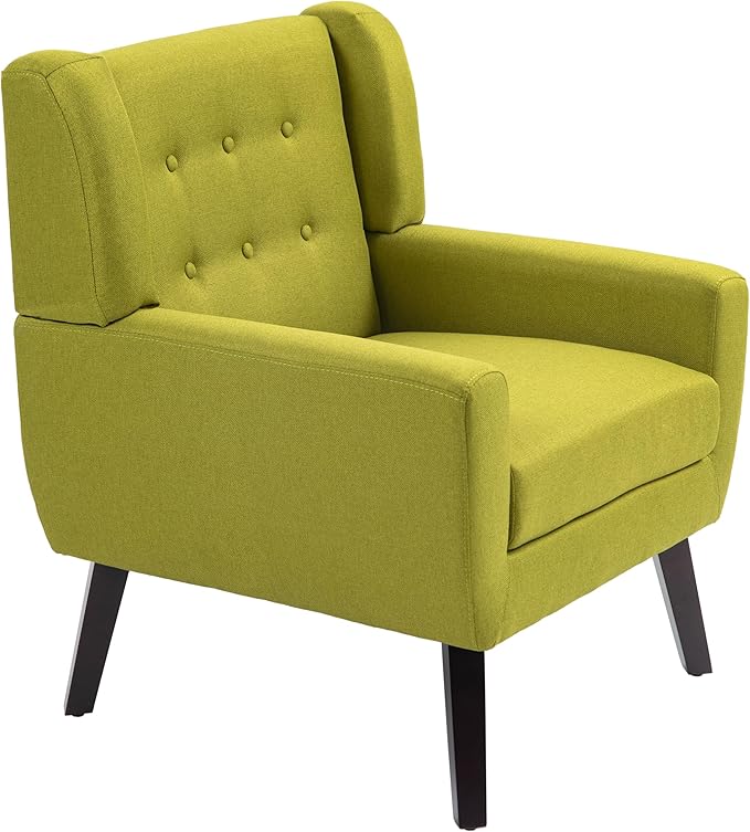 UIXE Accent Chairs Set of 2, Modern Upholstered Arm Chair, Mid-Century Club Armchair Comfy Single Lounge Sofa Button Tufted Living Room Reading Seat Bedroom Side Sitting for Home Office,Green