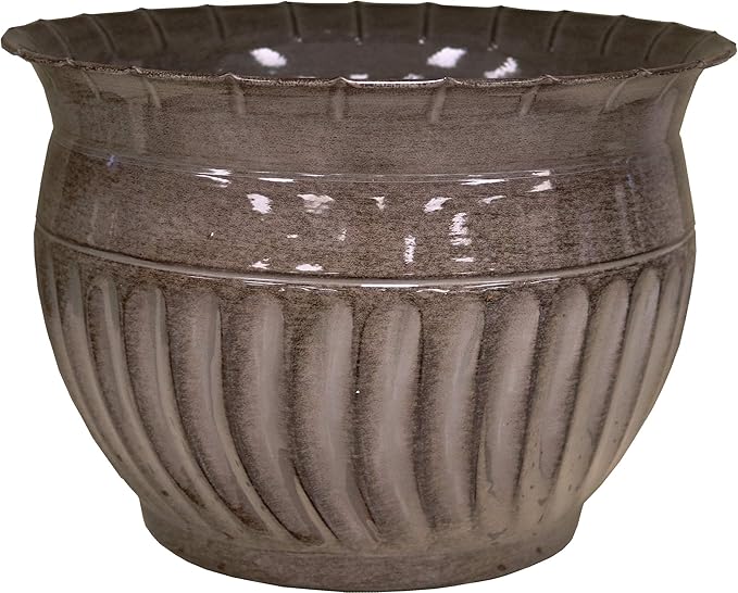 Headwind 10" Sutton - Rosewood Brown, Ironstone Metal Planter Pot. Indoor Outdoor Use