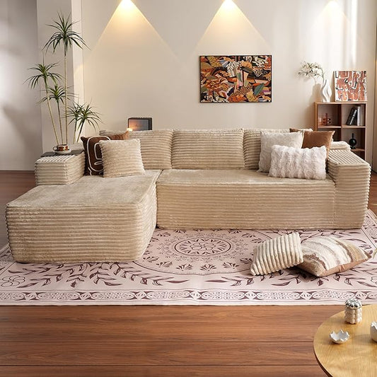 ovios 104" Cloud Sectional Couch with L-Shape Chaise,Modern Modular Sofa with Deep Seat, Upholstered Couches for Living Room Bedroom,No Assembly Required, Beige (Plush Corduroy Fabric)