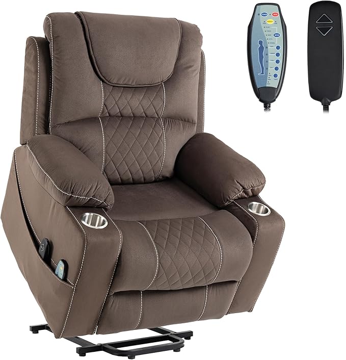 Power Lift Recliner Chair for Elderly with Massage and Heating, Ergonomic Electric Recliner Chair Single Sofa for Adults with Remote Control USB Port, Cup Holders, Side Pockets