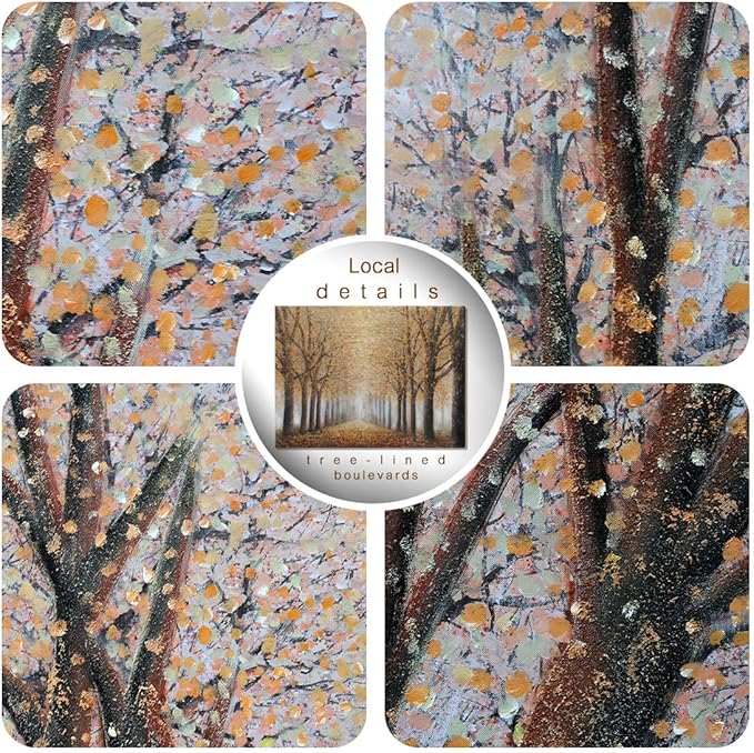 Large Tree Wall Art for Living Room Hand-Painted Forest Oil Painting Framed Yellow Grove Artwork Autumn Landscape Canvas Picture for Living Room Bedroom Home Decorations Wall Decor Large 48"x32"