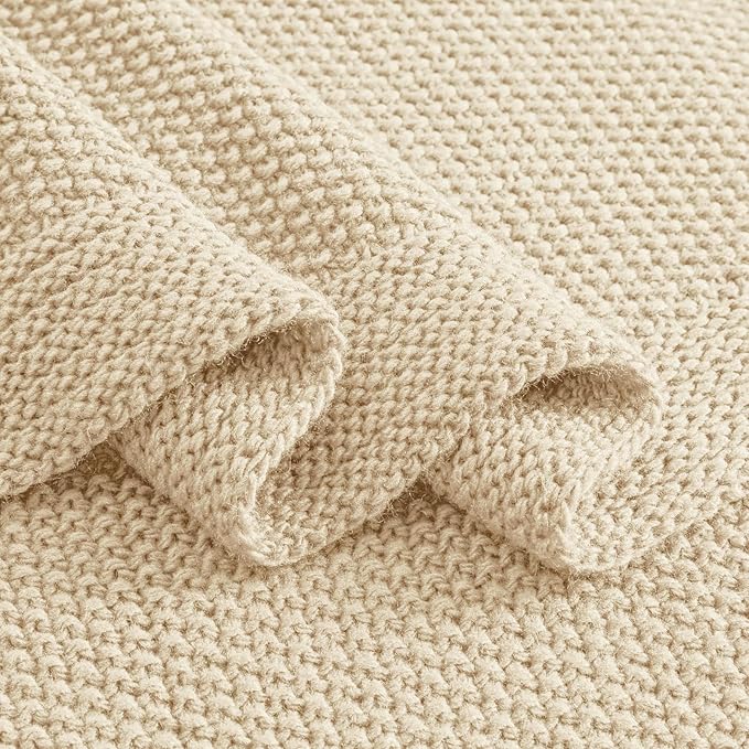 CozeCube Beige Throw Blanket for Couch, Soft Cozy Cable Knit Throw for Bed Sofa Living Room, Lightweight Warm Decorative Farmhouse Christmas Blanket, 50"x60", Light Beige