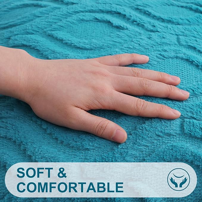 decorUhome Fall Throw Pillow Covers 16x16 Inch Set of 2, Soft Plush Decorative Faux Fur Teal Solid Couch Pillow Covers, Accent Farmhouse Neutral Square Euro Pillow Cases for Sofa Bed Living Room