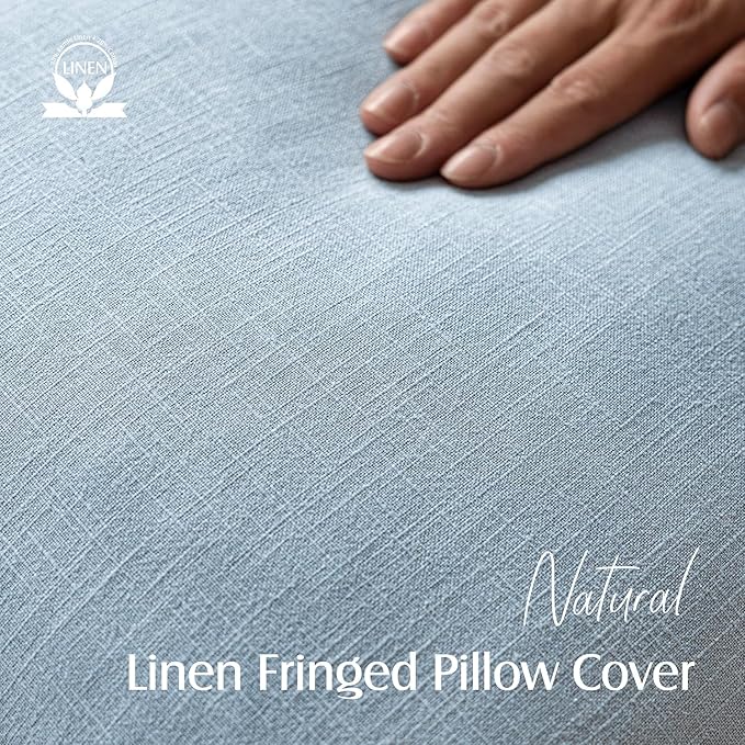 Foindtower Decorative Linen Fringe Lumbar Throw Pillow Covers Cozy Boho Farmhouse Cushion Cover with Tassel Soft Accent Pillowcase for Sofa Bed Living Room Home Decor, 12×20 Inch,1PC,Sky Blue