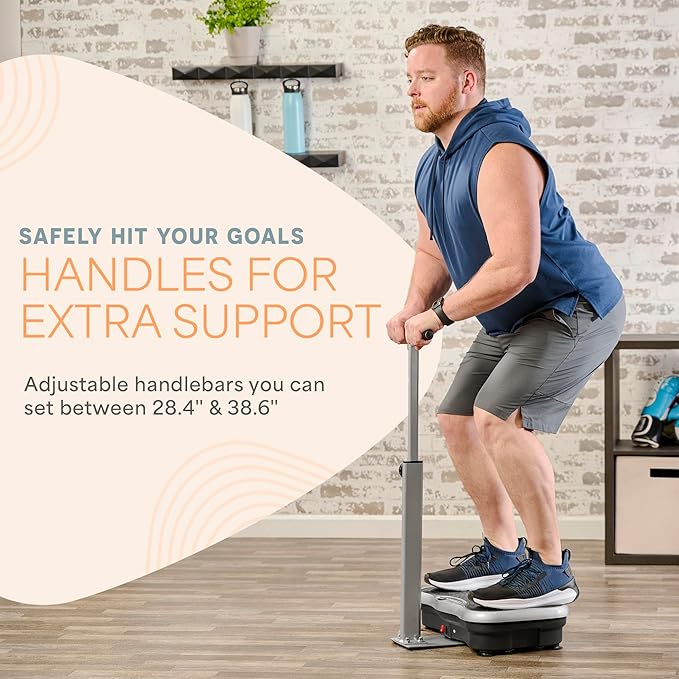 Lifepro TrimLite Vibration Plate Exercise Machine with Handlebars – Whole Body Vibration Platform for Lymphatic Drainage & Weight Loss – 99 Speed Levels, Bluetooth Speaker, Resistance Bands & Remote