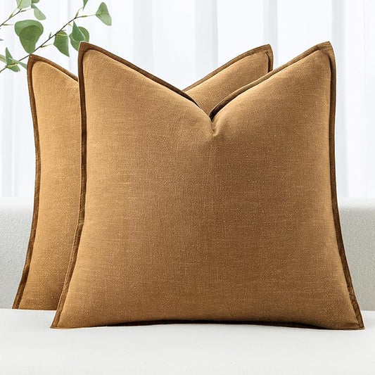 MIULEE Decorative Linen Euro Sham Pillow Covers 24x24 Hazel Boho Farmhouse Neutral Couch Throw Pillows for Bed Pack of 2 Accent Modern Pillowcase Sofa Livingroom Home Decor