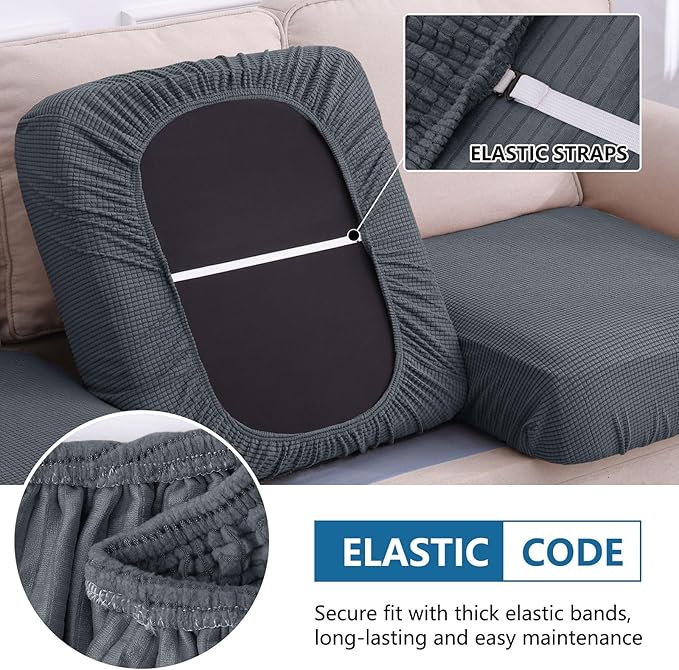 hyha Waterproof Couch Cushion Covers for Pets, Non Slip Sofa Seat Cover for Dogs Washable, Soft Thick Stretch Jacquard Fabric, Sofa Slipcovers with Elastic Bottom (1 Piece for Backrest M, Grey)