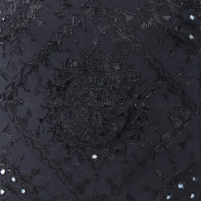 Eyes of India Embroidered Decorative Boho Throw Pillow Cover with Mirrors, Handmade Bohemian Accent Cushion Case for Sofa Couch Bedroom Living Room (Black, 24" x 24")