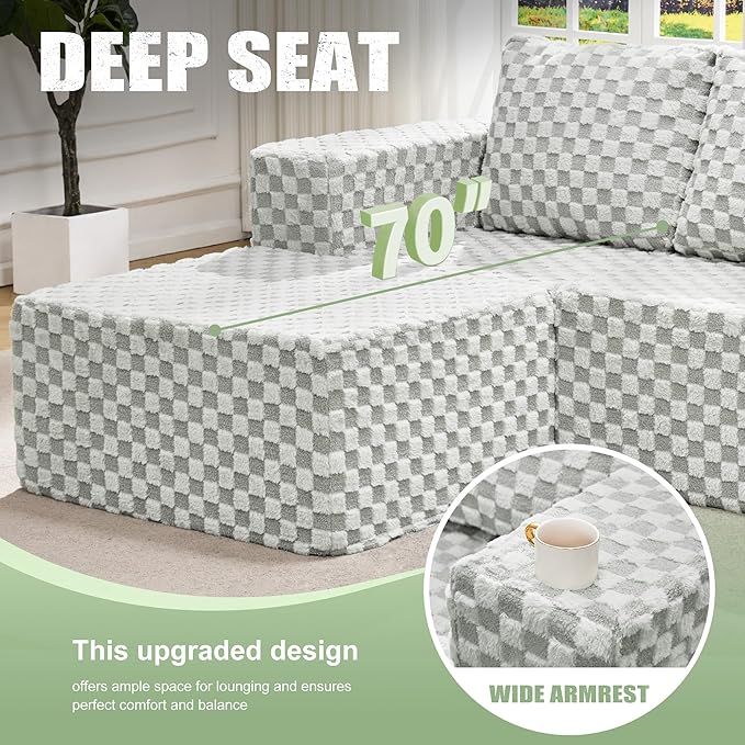 Hobestluk Modular Sectional Sofa Memory Foam Couch L Shape Sofa for Living Room Loveseat with Chaise Lounge Cloud Couch with Removable Cove (Plush GREYOLIVE, Loveseat with Chaise)