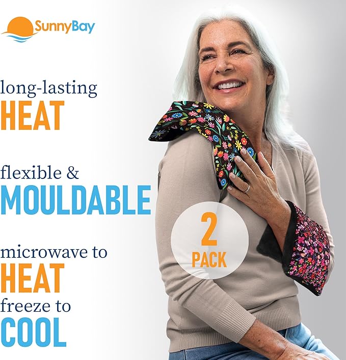 SunnyBay Small Microwave Heating Pad, Microwavable Versatile Cold/Heated Neck and Shoulder Wrap for Back Pain and More, Moist Heat Cotton-Fleece Pad, 6x11 Inches, Meadow & Melody Flowers, Pack of 2