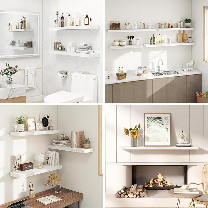 Dreamland 32 Inches Floating Shelves for Wall, 9.3" Deep Long Floating Shelves Set of 2, Large Display & Storage Shelf, Wall Shelf for Bathroom Bedroom Living Room Kitchen Office, White
