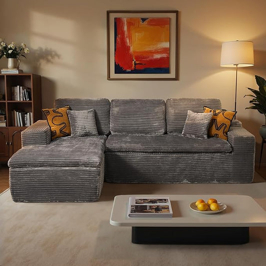 ovios 105” Modular Sectional Sofa with Thicken Seat Cushion, Cloud Couch with Deep Seat, Modern L-Shape Sofas Couches with Chaise,Upholstered Couches for Living Room Bedroom,Grey