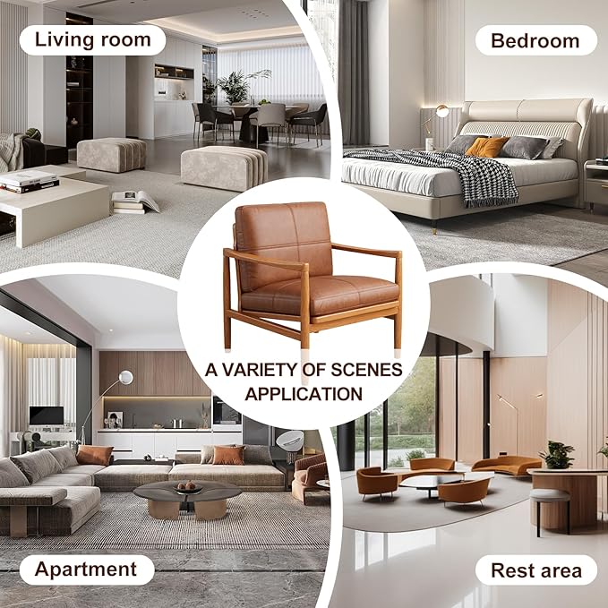 Mid Century Modern Accent Chair, Wooden Accent Chairs, Accent Chairs for Living Room, Wood Frame & Soft Cushion, Reading Leisure Chair for Living Room, Reading Room, Bedroom