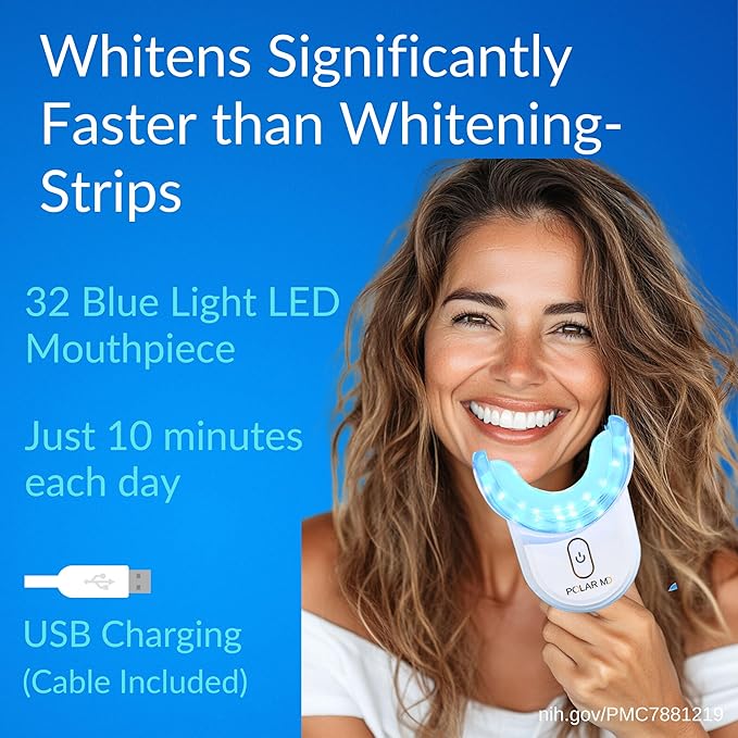 Polar MD Teeth Whitening Kit, Professional Teeth Whitener Gel Pens, 1YR. Supply, Compare to Whitening Strips. Powerful 32 LED Wireless Activating Light.