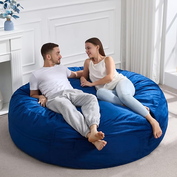 Hobestluk 6FT Bean Bag Chair Bean Bag Chairs for Adults Giant Bean Chairs with Velvet Cover, Memory Foam BeanBag Chair Fluffy BeanBag Chairs for Living Room, Bedroom- Blue (70" x 70" x 15")