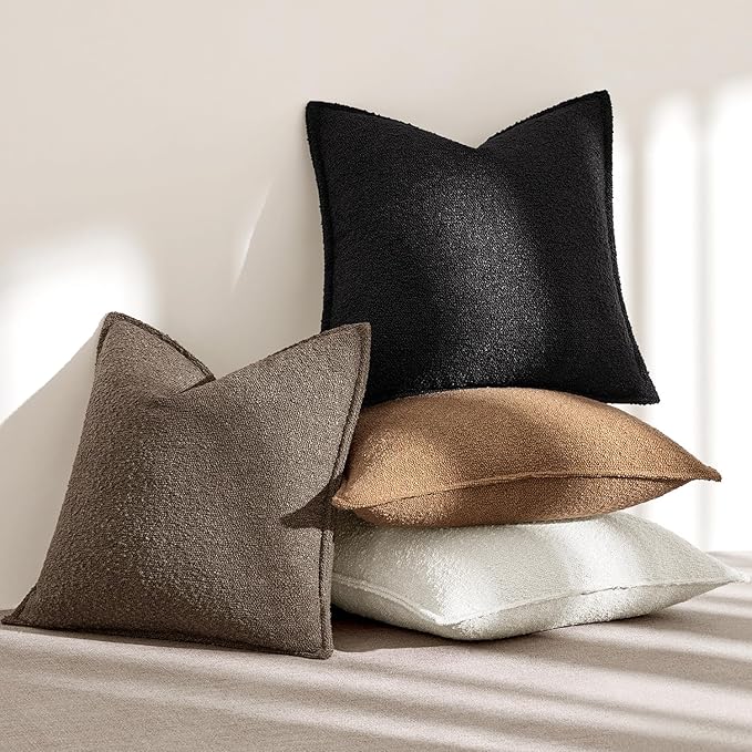 MIULEE Pack of 2 Decorative Textured Boucle Throw Pillow Covers 18x18 Inch Brown Broadside Thick Boho Pillows for Farmhouse Accents Sofa Couch Bedroom Living Room Home Decor