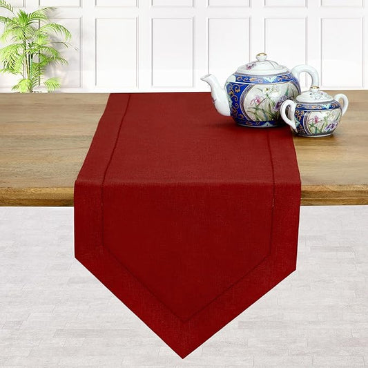 D'Moksha Homes Red Linen Table Runner 60 Inches Long - 100% Pure Linen Diamond Table Runner 14 x 60 Inch for Dining, Fall and Halloween - Machine Washable
