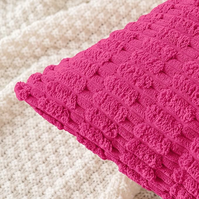 MIULEE Pack of 2 Corduroy Decorative Throw Pillow Covers 18x18 Inch Soft Boho Striped Pillow Covers Modern Farmhouse Home Decor for Sofa Living Room Couch Bed Hot Pink