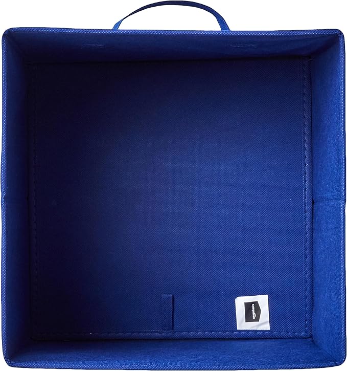 Amazon Basics Cube Organizer Storage Bins Handles, Collapsible Fabric, Pack of 6, 10.5"x10.5"x11", Navy