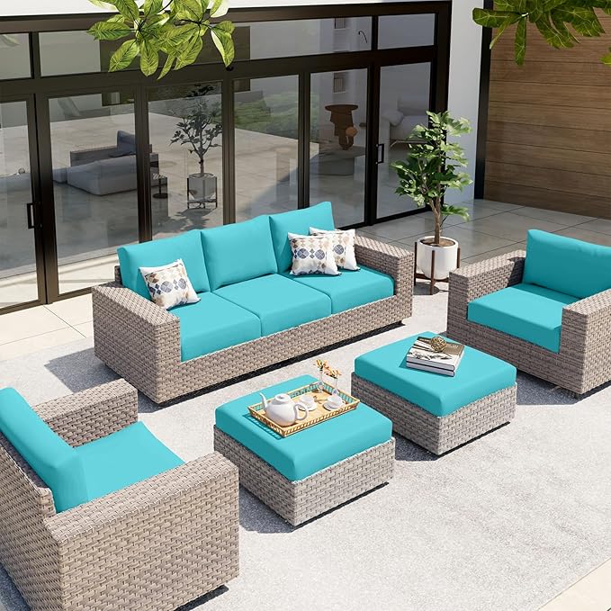 hyha Waterproof Couch Cushion Covers, Stretch Sofa Couch Seat Slipcover for Dog Washable, Non-Slip Waterproof Outdoor Cushion Covers for Patio Furniture Replacement (2 Pieces, Peacock Blue)