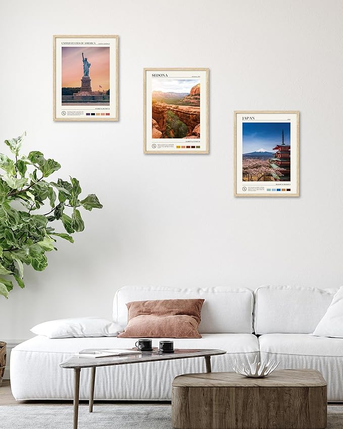 HesenDot Natural OAK Wood Framed City Wall Art,12x16in Famous Skyline Quality Canvas Wall Print,Classic Urban Landmark Wall Decor for Living Room, Bedroom,Office Gallery Set of 1