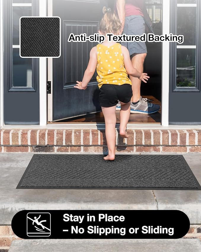 5′ x 7′ Heavy Duty Front Door Mat Indoor Outdoor Entrance, Large Non-Slip All Weather Commercial Floor Mat for Entryway, Low Profile Waterproof Industrial Rug for Garage (Charcoal Grey)