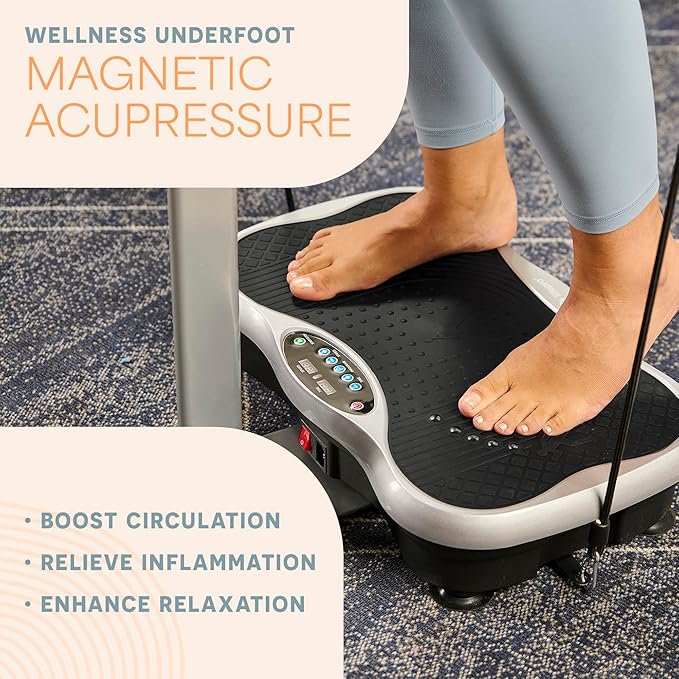 Lifepro TrimLite Vibration Plate Exercise Machine with Handlebars – Whole Body Vibration Platform for Lymphatic Drainage & Weight Loss – 99 Speed Levels, Bluetooth Speaker, Resistance Bands & Remote