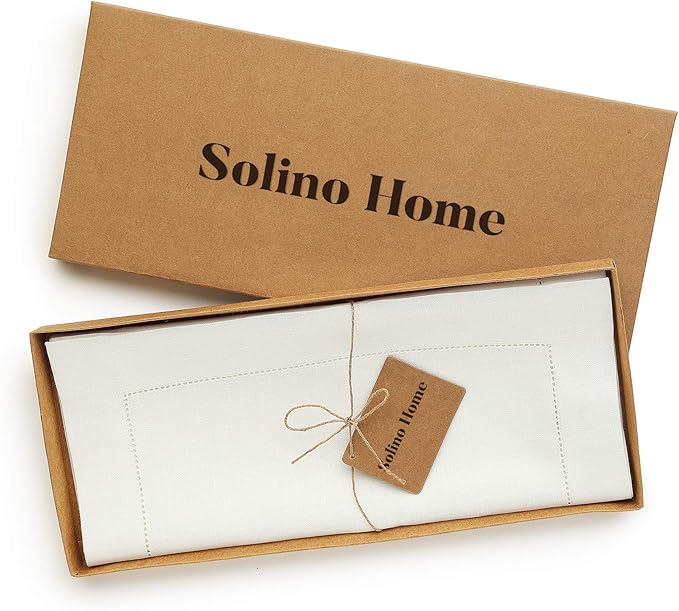 Solino Home Linen Ivory Table Runner 48 Inches - Classic Hemstitch, 100% Pure Linen Coffee Table Runner 14 x 48 Inch Ideal for Dresser Tables - Fall, Autumn, Halloween, Thanksgiving