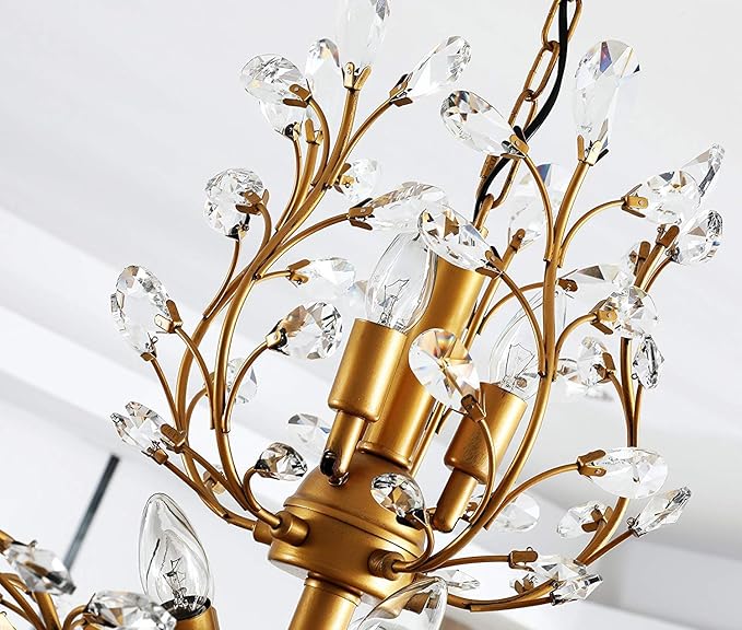 Ganeed Crystal Chandeliers,Vintage Pendant Lighting Crystal Chandelier Lighting Fixtures with 8 Lights,Ceiling Light Fixture for Living Room Bedroom Restaurant Porch Hallway (Gold)