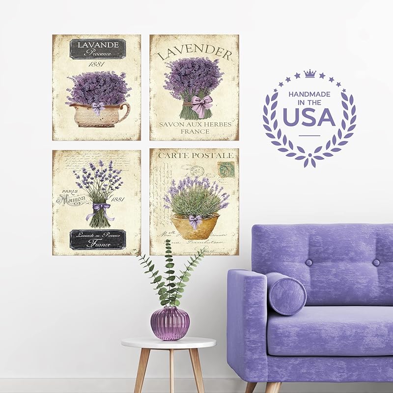 Twisted R Design Wall Art Canvas Prints - 4 Vintage Farmhouse Decor Prints - 8x10 Wrapped Canvas Floral-Themed Pictures - Made in USA Wall Art for Living Room, Bedroom, Office, More - French Lavender
