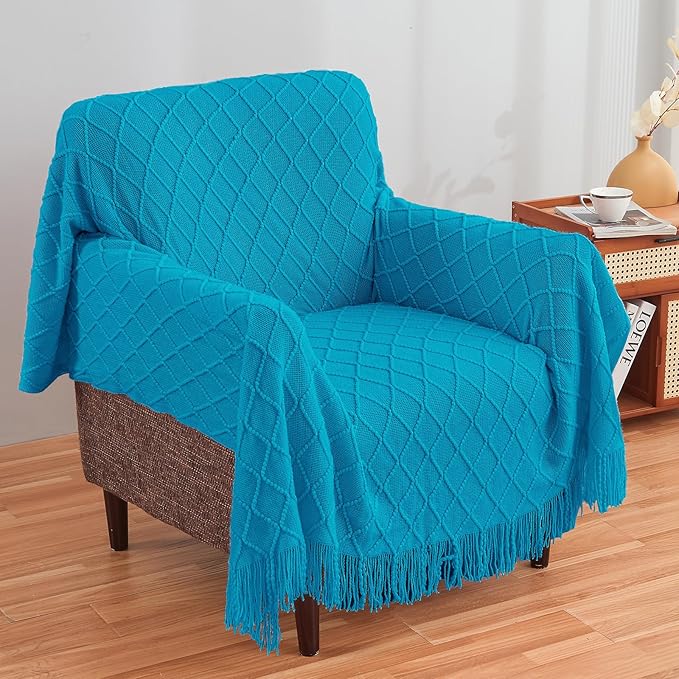 inhand Teal Throw Blanket for Couch and Bed, Soft Living Room Home Decor Knitted Twin Size Blanket, Outdoor Lightweight Breathable Summer Blanket, Farmhouse Warm Woven Decorative, 60"x80"
