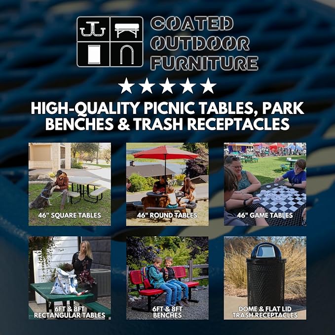 Coated Outdoor Furniture Heavy-Duty Portable Outdoor Kids Table with Umbrella Hole, Expanded Metal Kids Picnic Table, Commercial-Grade, Made in America (46 In, Round, Childrens, Textured Dark Blue)