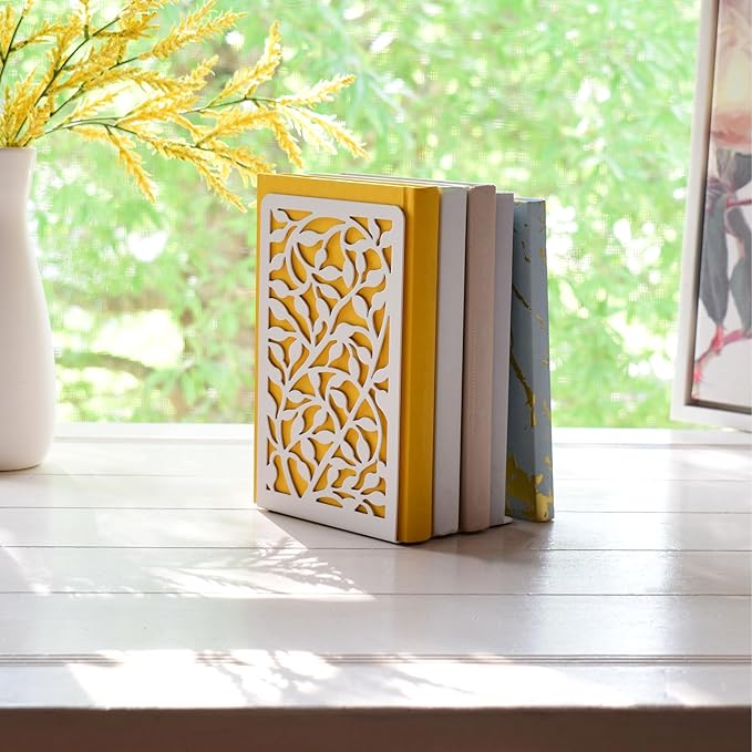 CNK Book Ends Bookends for Decorative Books Holder Bookend Shelves End Hold Heavy Duty Holders Stoppers Metal Stopper Cute Boho Bookshelf Holds Cookbook Office Home Set of 4 Bookends Pair White