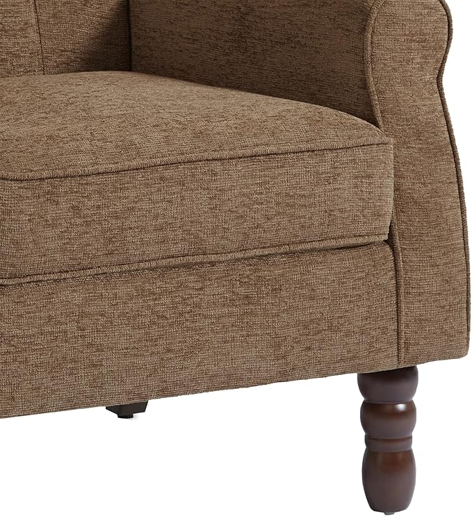 UIXE High Back Accent Chairs Set of 2, Upholstered Armchair in Fabric, Retro Wingback Arm Chair for Living Room, Comfy Single Sofa Bedroom Reading Seat with Solid Wood Legs - Brown