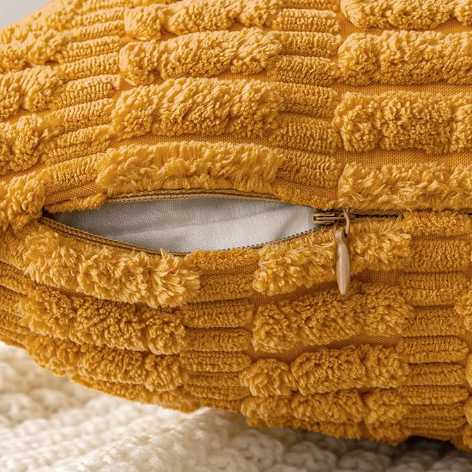 MIULEE Pack of 2 Corduroy Decorative Lumbar Throw Pillow Covers 20x12 Inch Soft Boho Striped Pillow Covers Modern Farmhouse Home Decor for Summer Sofa Living Room Couch Bed Gold Yellow